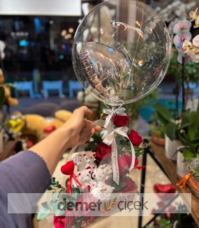 Kalp Balonlu Ayıcıklı Yapay Tanzim